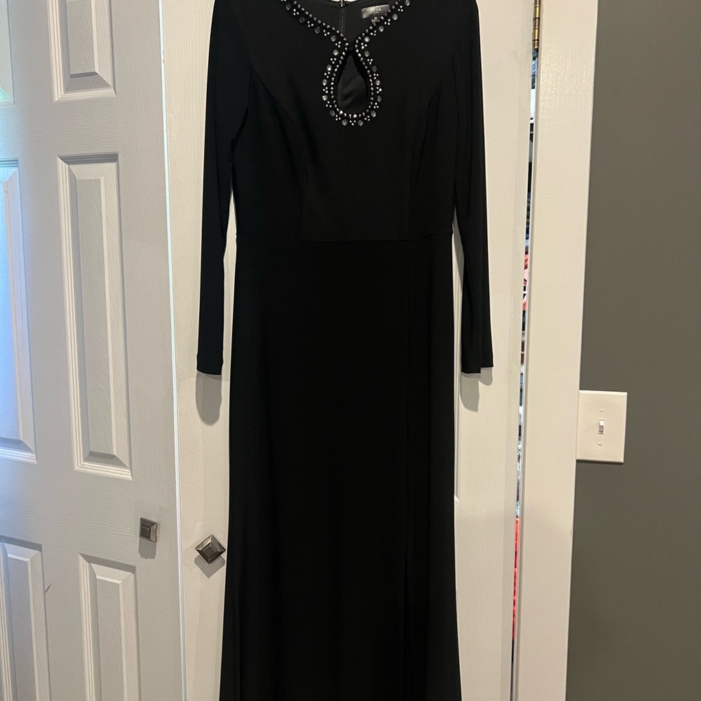 Aqua Black Long Sleeve Mock Neck Gown